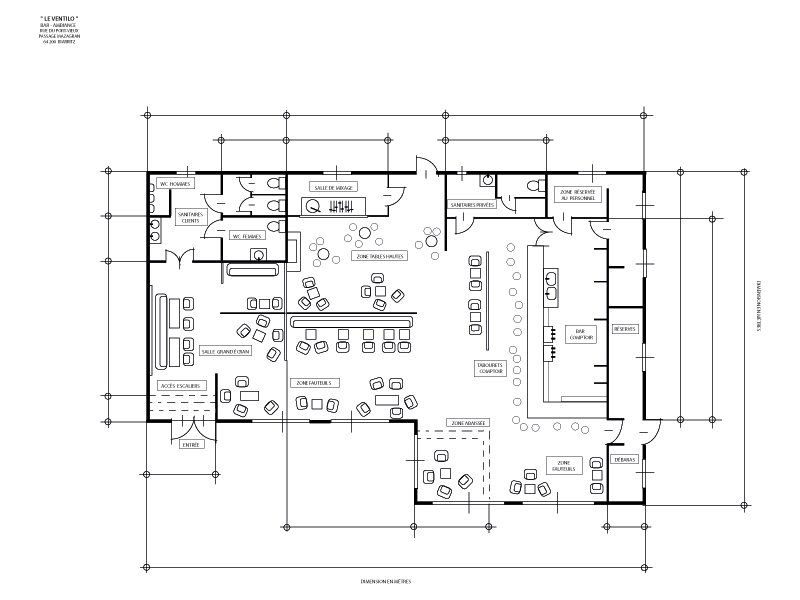 plan d'archi retraçant l'un de mes bars préférés sur Biarritz